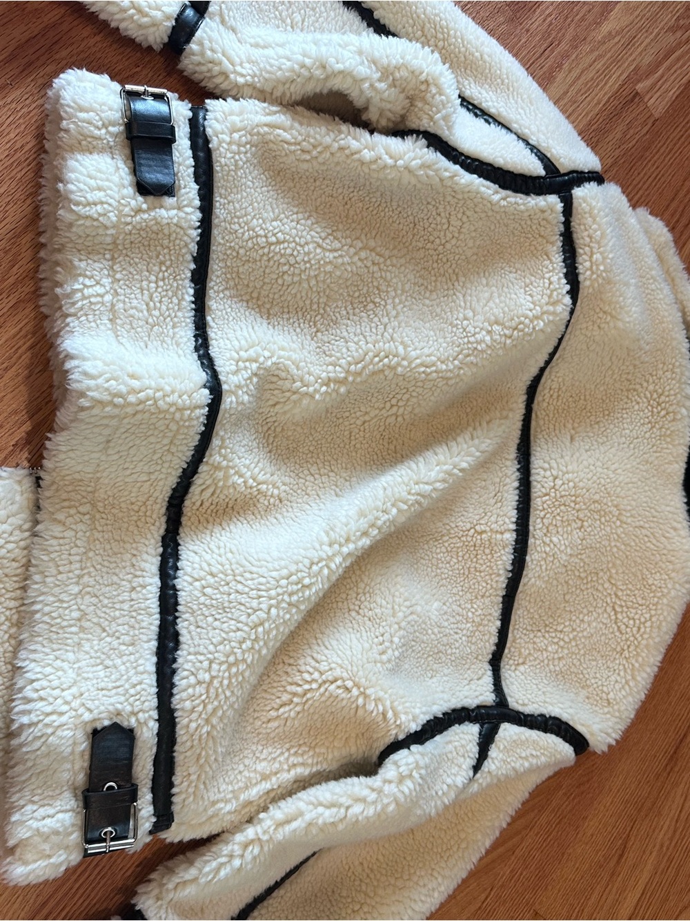 Cream Sherpa Jacket with Black Trim - Picture 3 of 5
